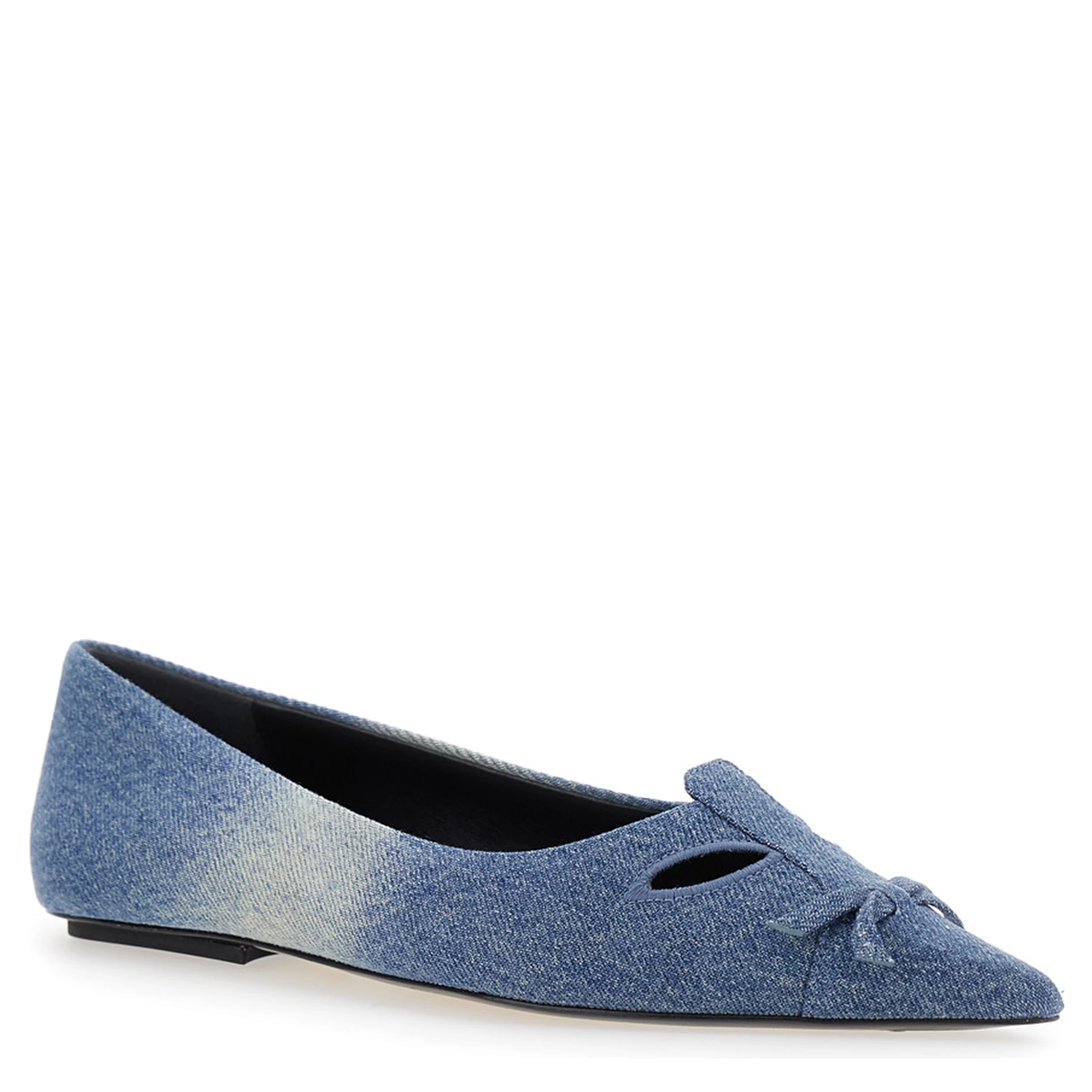 The Kat Blue Ballerinas with Cut-Out Detail and Bow on the Front in Cotton Woman