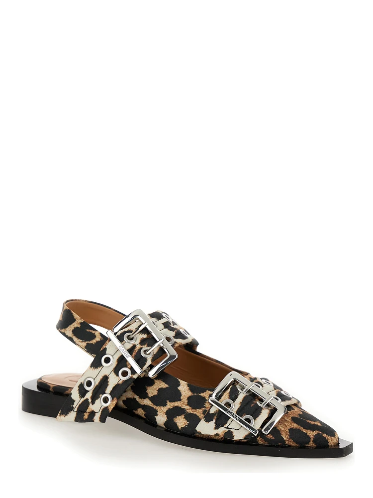 Multicolor Ballet Shoes with Double Buckle and All-Over Leopard Print in Tech Fabric Woman alternative