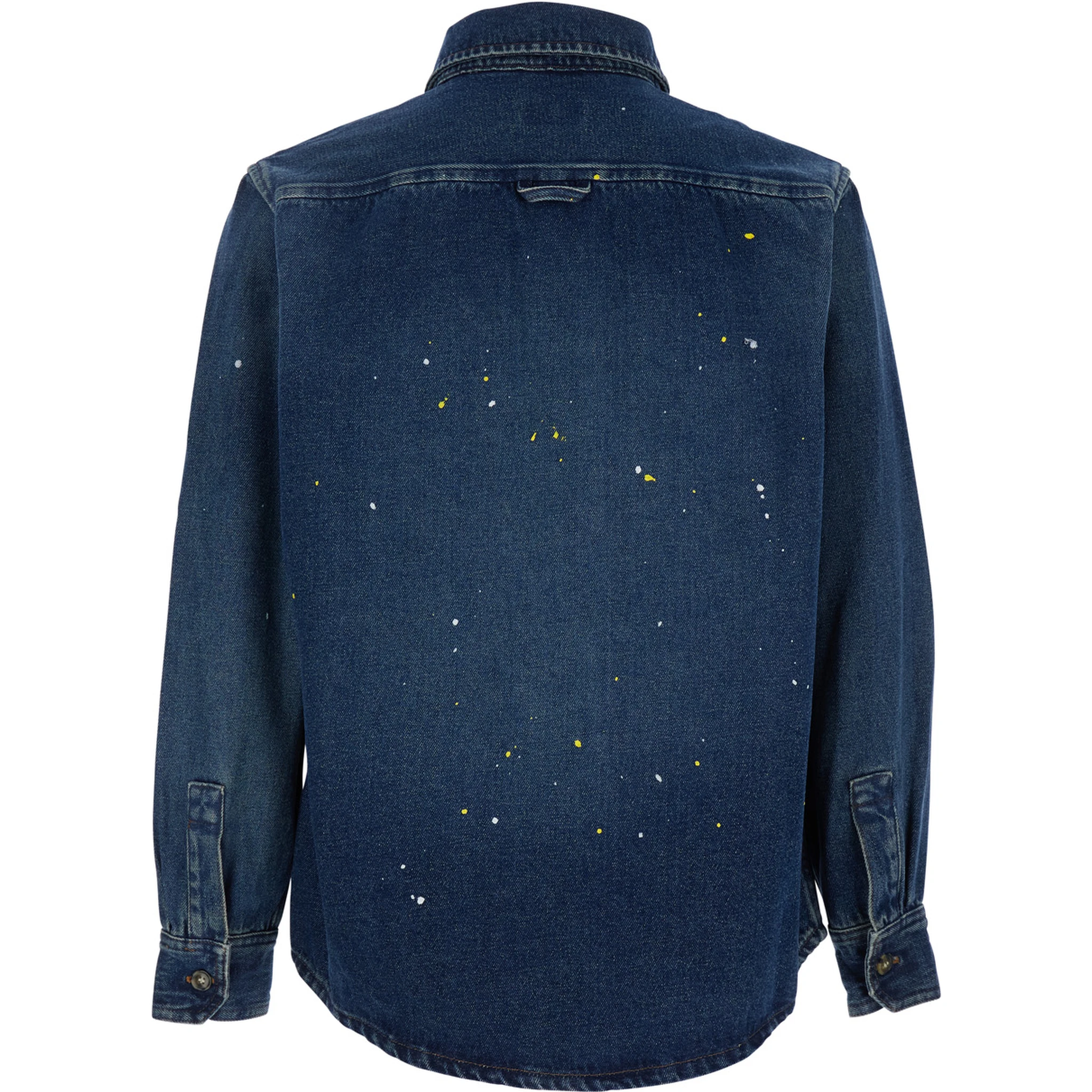 Basile Blue Shirt with Chest Pocket and All-Over Paint Effect in Cotton Man