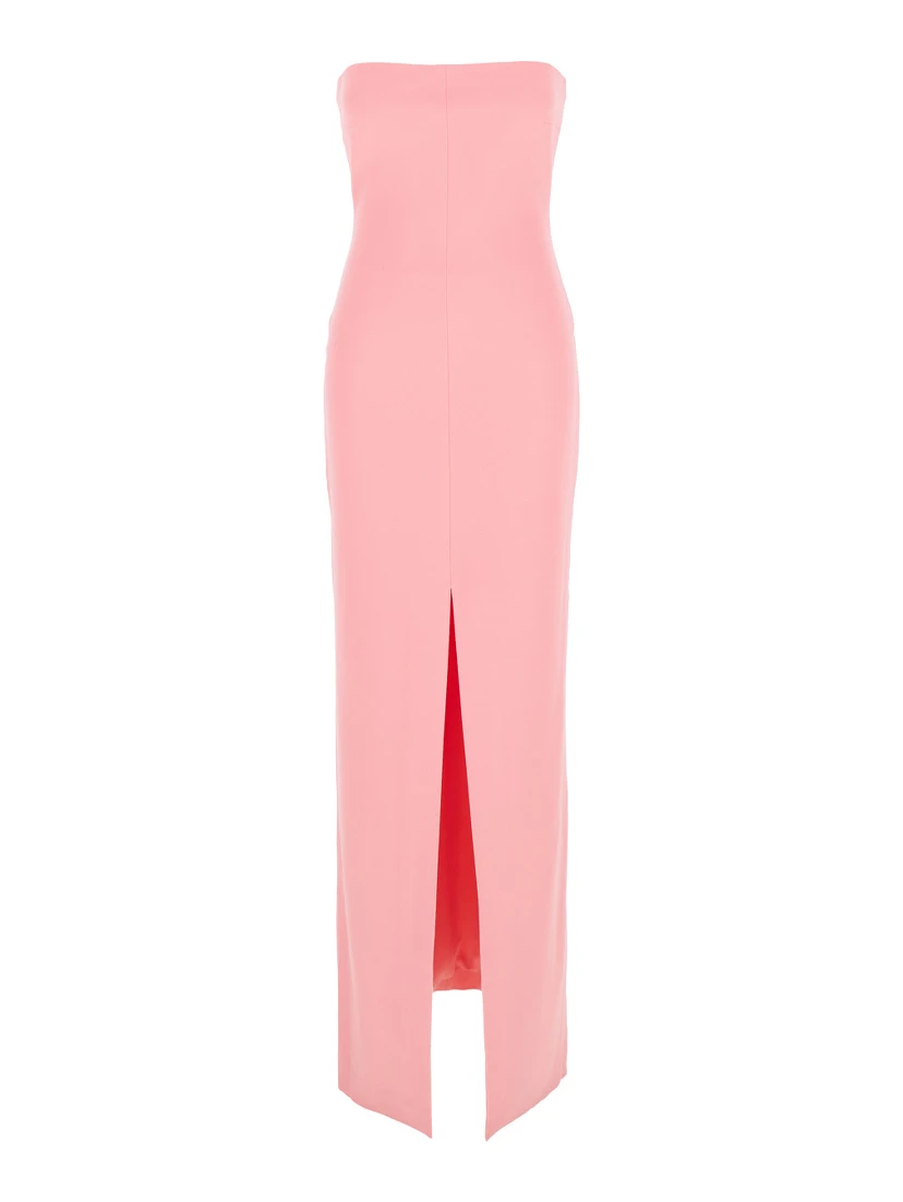 Bysha Pink Long Dress with Front Split in Tech Fabric Stretch Woman
