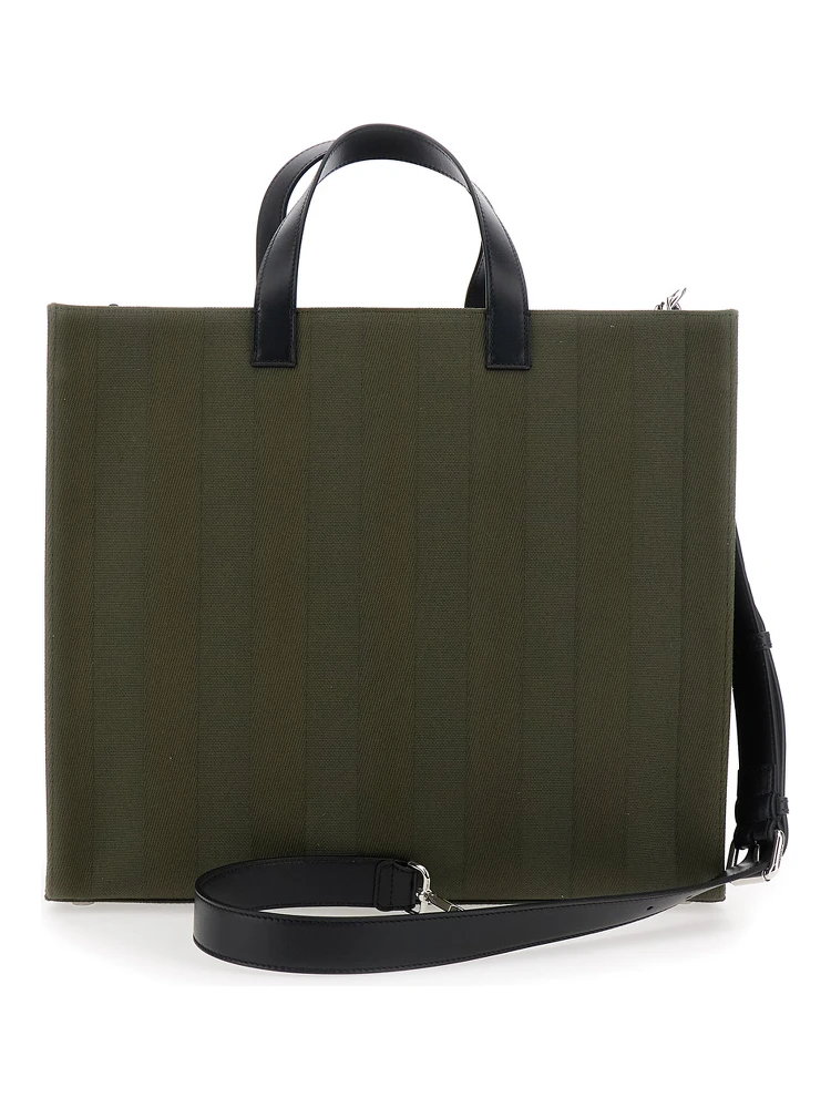 Green Shopper with Vertical Stripes Motif and Fendi Club Patch on the Front in Canvas Man alternative
