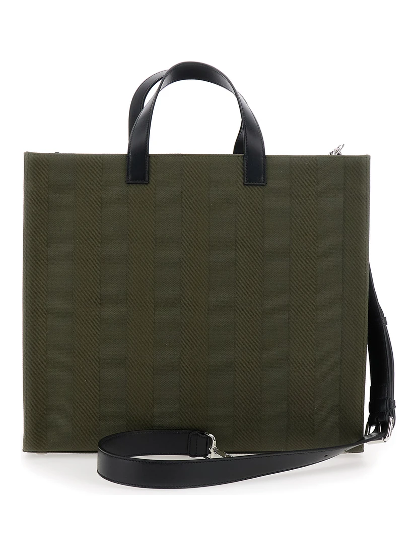 Green Shopper with Vertical Stripes Motif and Fendi Club Patch on the Front in Canvas Man