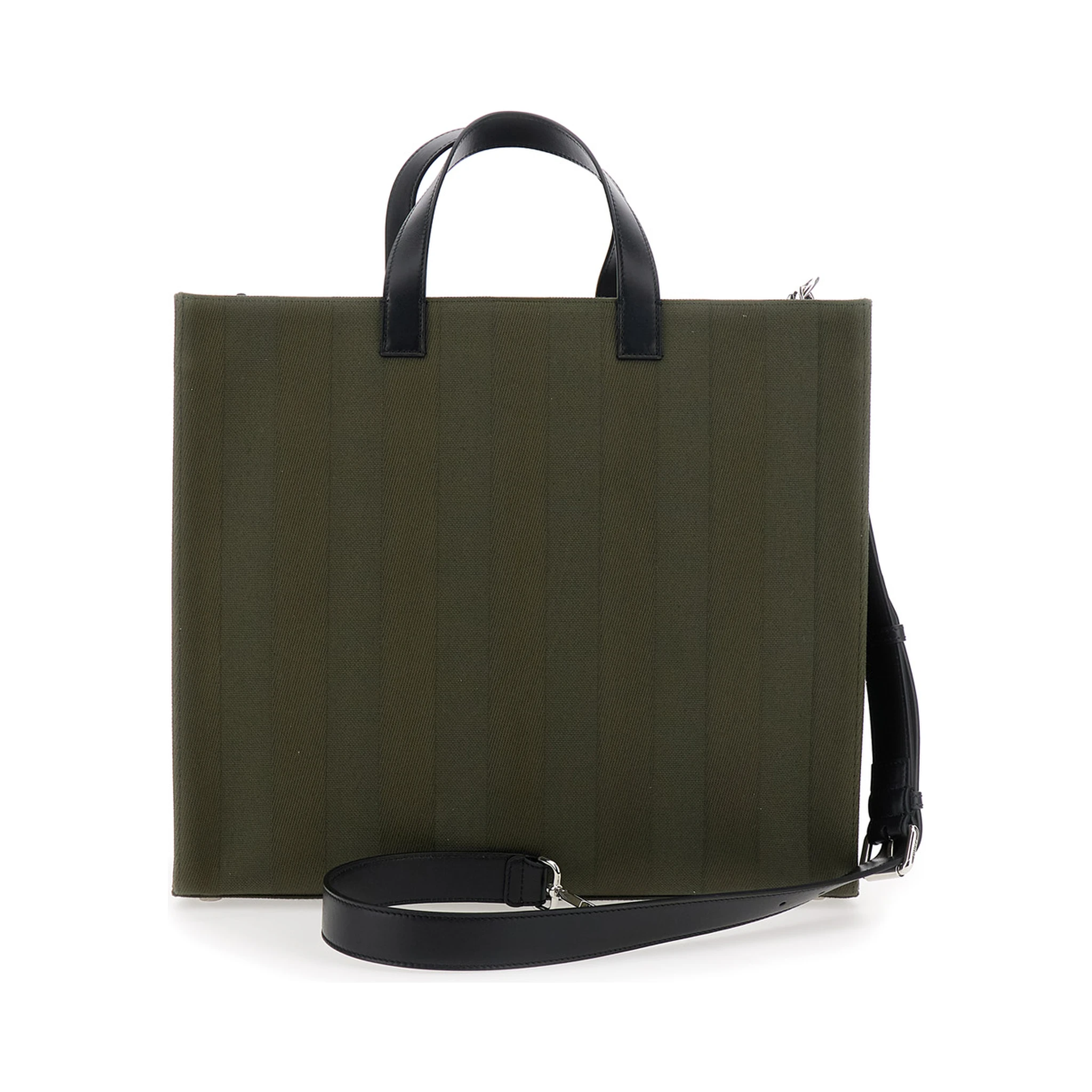 Green Shopper with Vertical Stripes Motif and Fendi Club Patch on the Front in Canvas Man