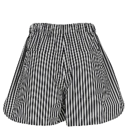 Black and White Shorts with All-Over Vertical Striped Motif in Fabric Woman