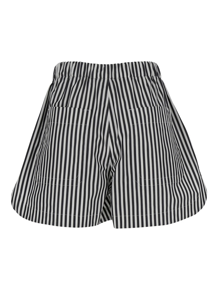 Black and White Shorts with All-Over Vertical Striped Motif in Fabric Woman alternative