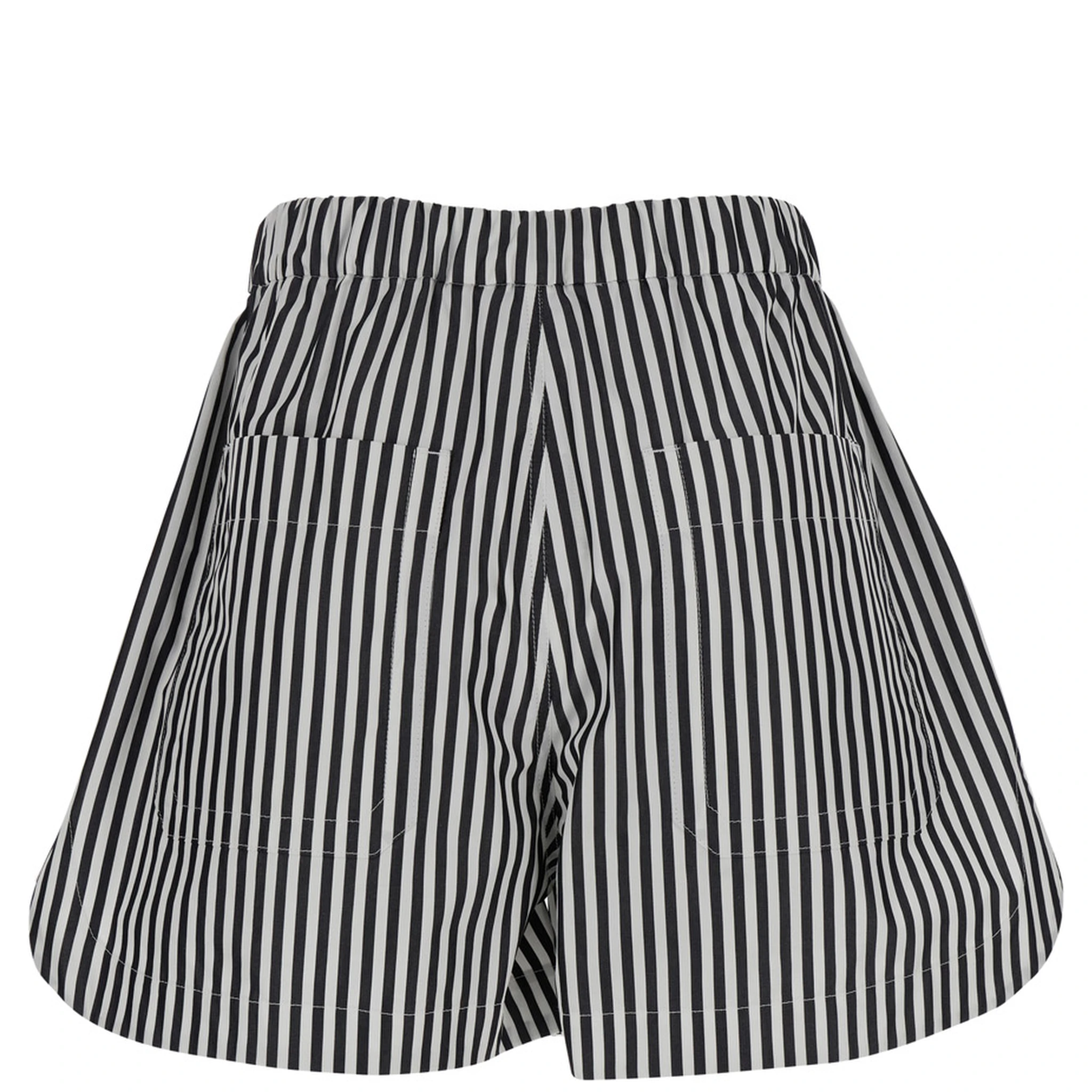 Black and White Shorts with All-Over Vertical Striped Motif in Fabric Woman