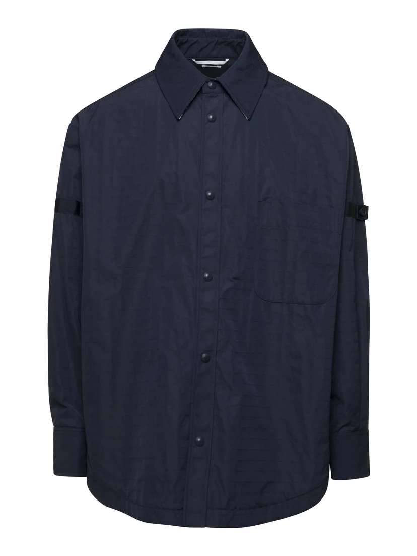Oversized Blue Shirt with Patch Pockets in Polyamide Blend Man