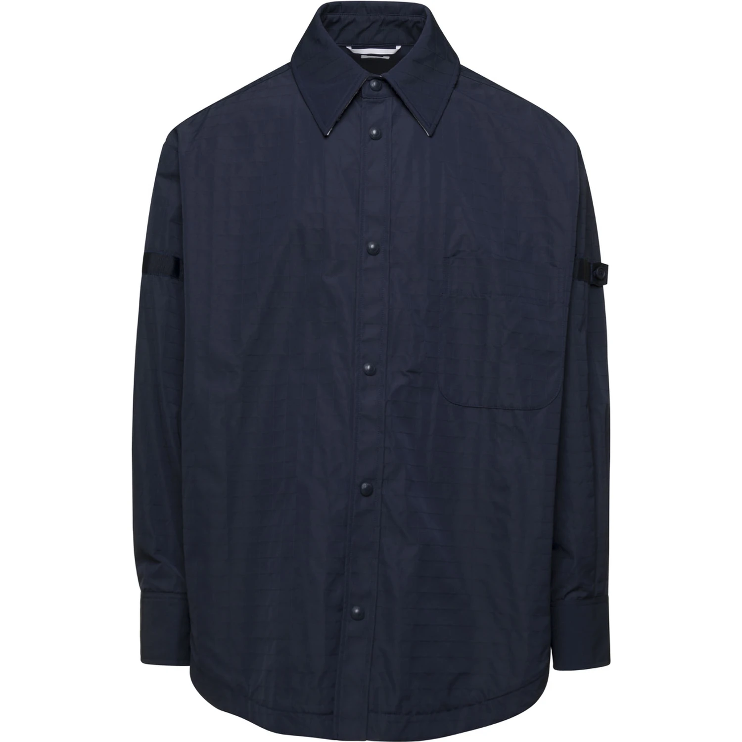 Oversized Blue Shirt with Patch Pockets in Polyamide Blend Man