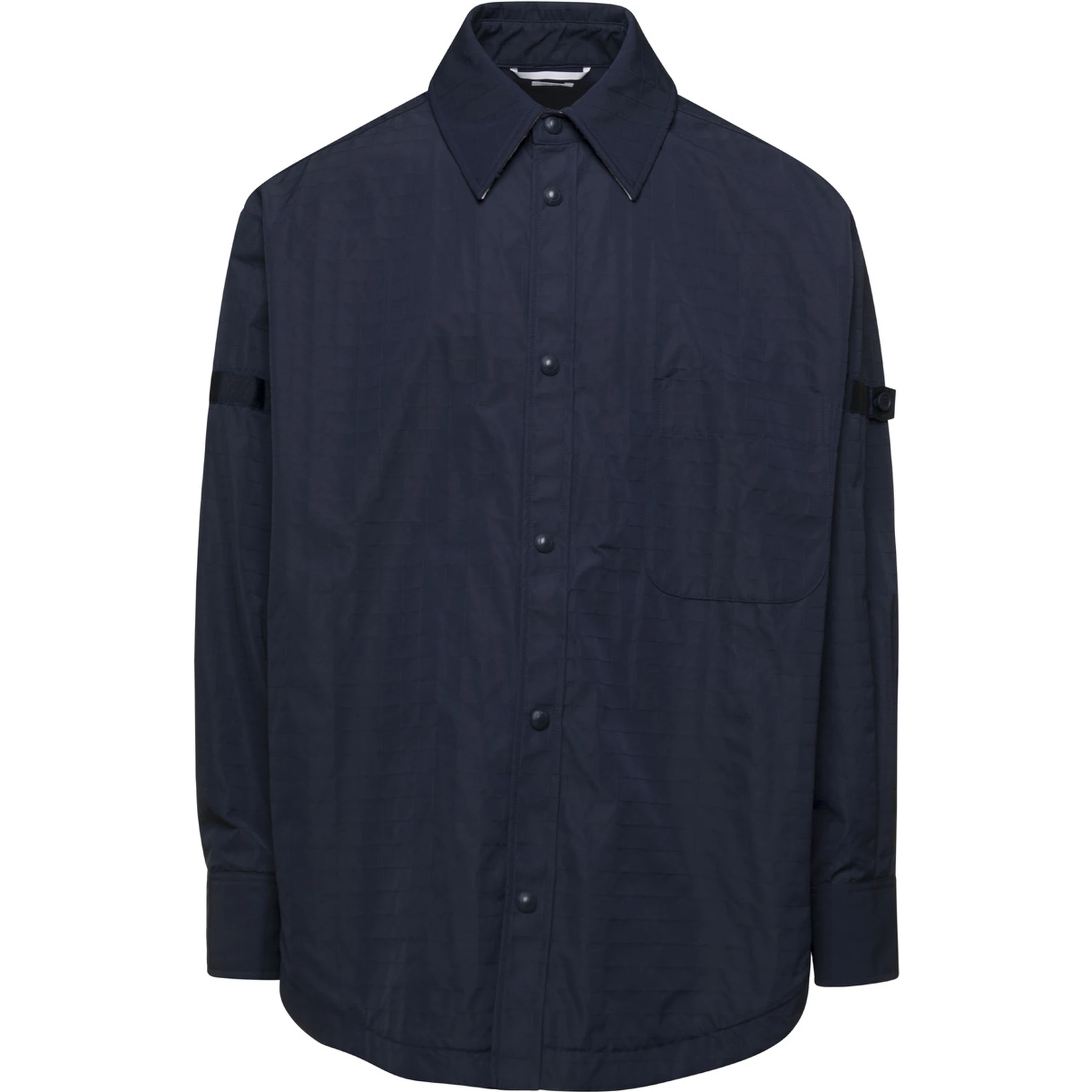 Oversized Blue Shirt with Patch Pockets in Polyamide Blend Man