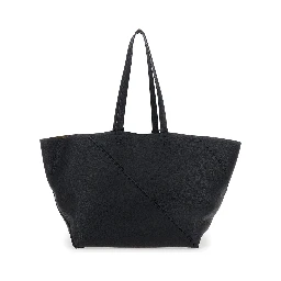 Selleria Black Shopper with Logo on the Front and Removable Pouch in Hammered Leather Man