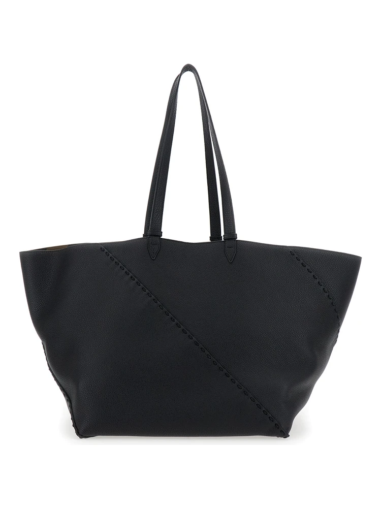 Selleria Black Shopper with Logo on the Front and Removable Pouch in Hammered Leather Man alternative
