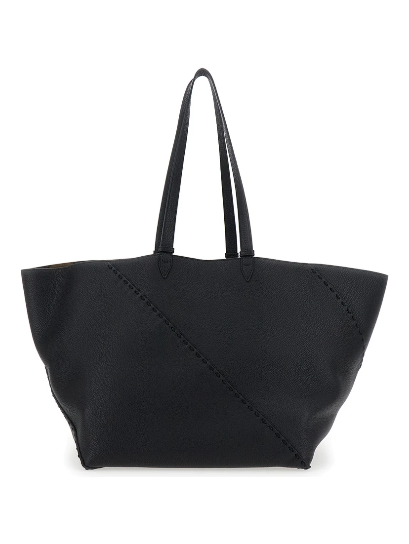 Selleria Black Shopper with Logo on the Front and Removable Pouch in Hammered Leather Man