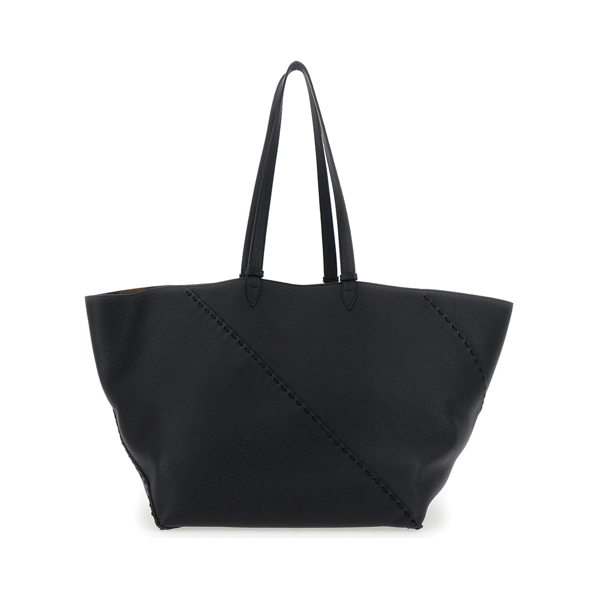 Selleria Black Shopper with Logo on the Front and Removable Pouch in Hammered Leather Man