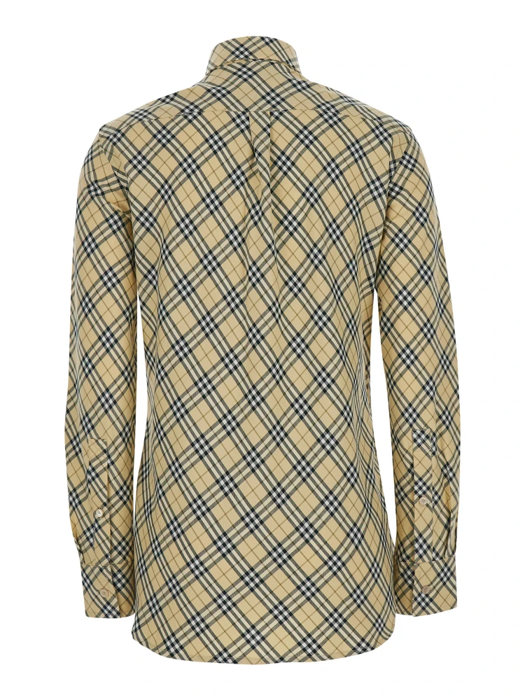 Beige Oversize Shirt with All-Over Check Motiv in Cotton Woman alternative
