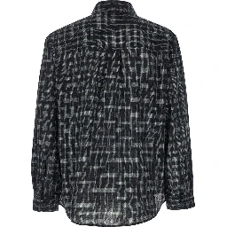 Black Shirt with Check Motif in Wool Blend Man