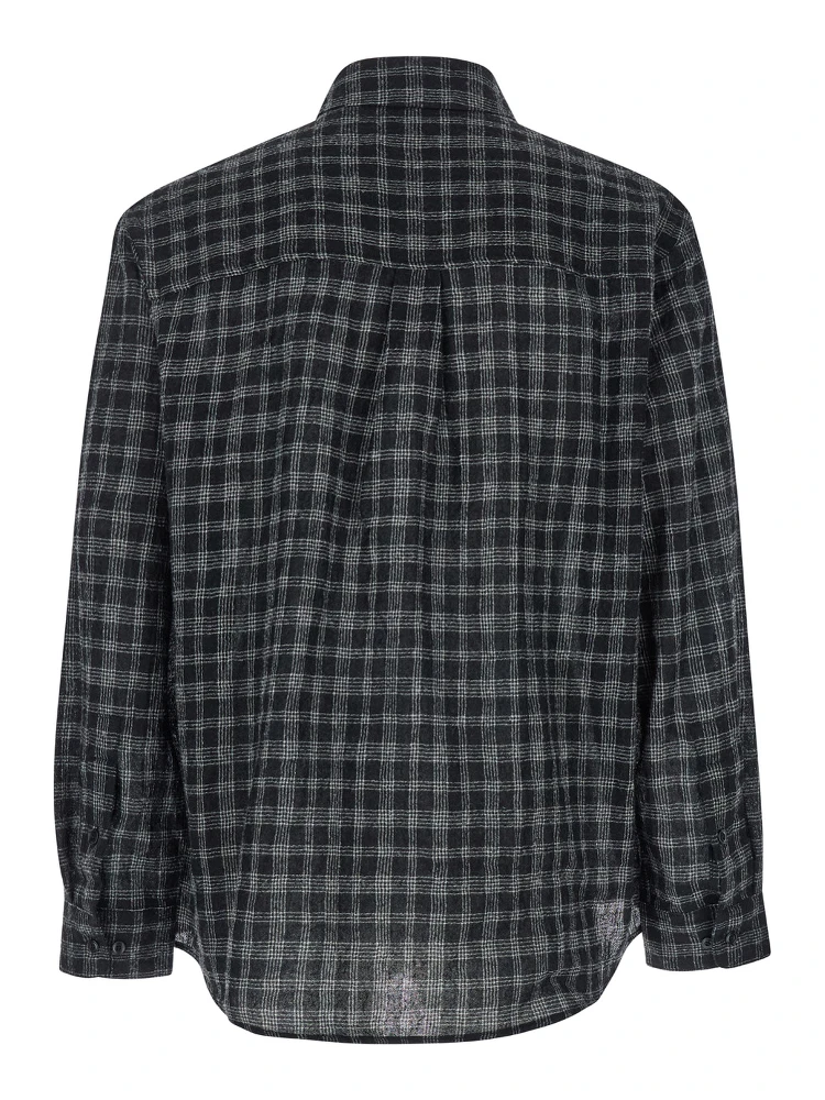 Black Shirt with Check Motif in Wool Blend Man alternative