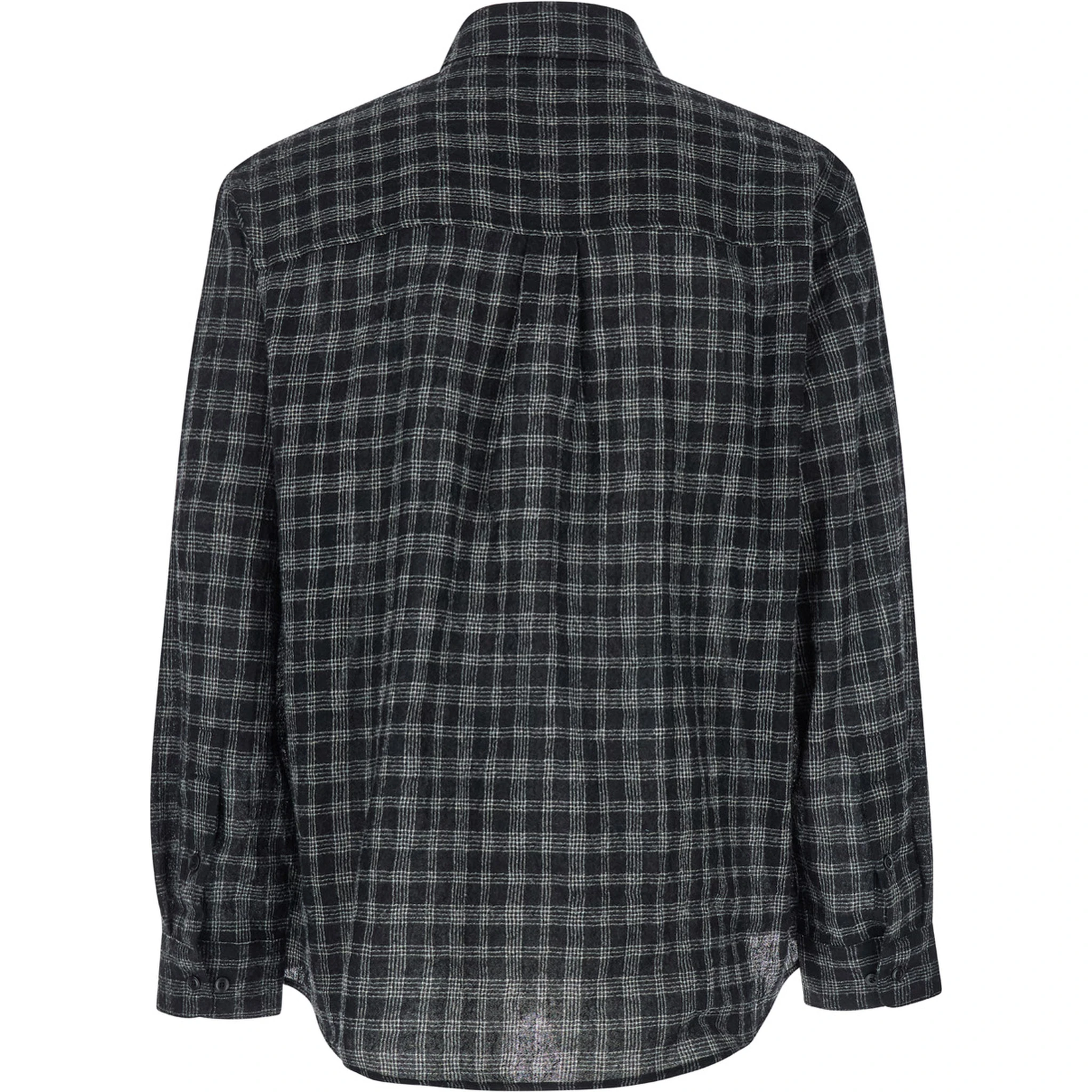 Black Shirt with Check Motif in Wool Blend Man