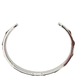 Silver-Colored Bracelet with Leather Details and Open Design in Brass Man