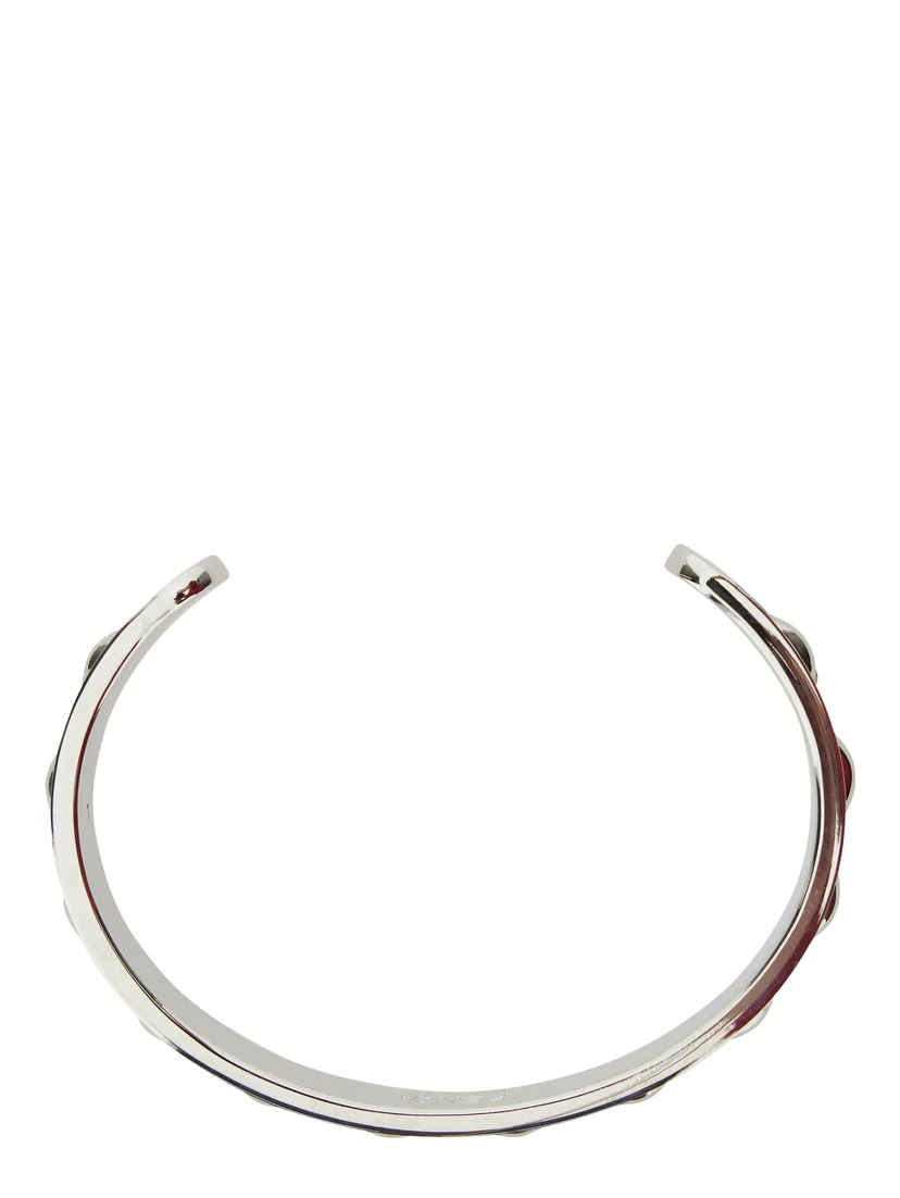 Silver-Colored Bracelet with Leather Details and Open Design in Brass Man