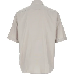 Beige Shirt with Button-Down Collar and Logo Embroidery on the Front in Cotton Man