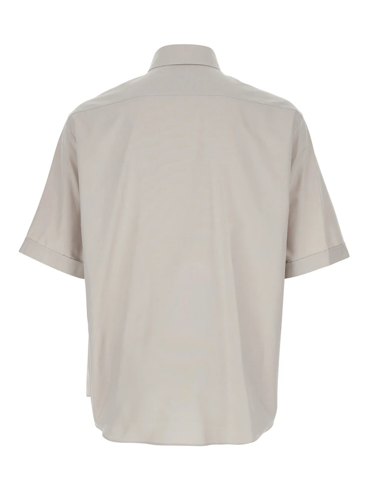 Beige Shirt with Button-Down Collar and Logo Embroidery on the Front in Cotton Man alternative