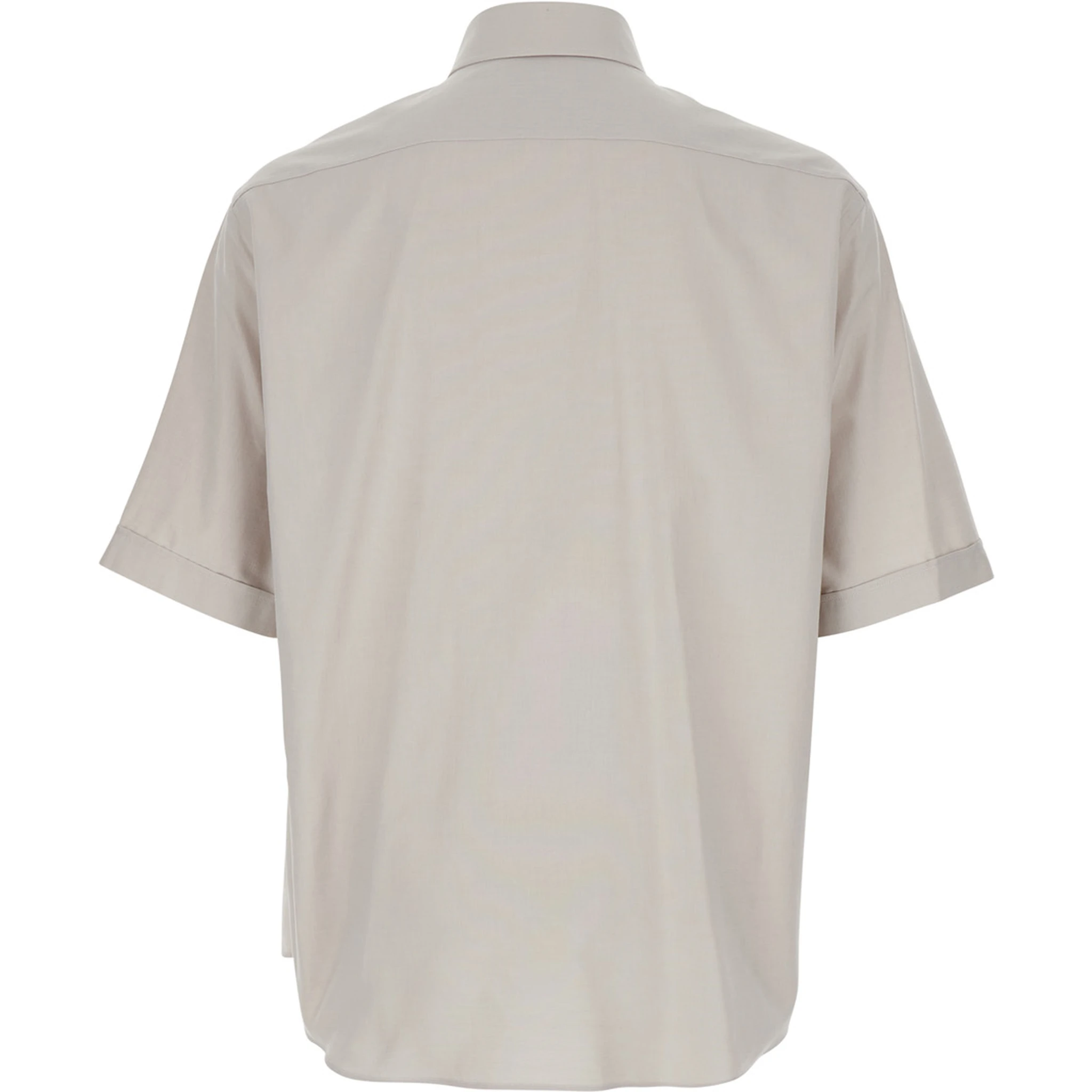 Beige Shirt with Button-Down Collar and Logo Embroidery on the Front in Cotton Man