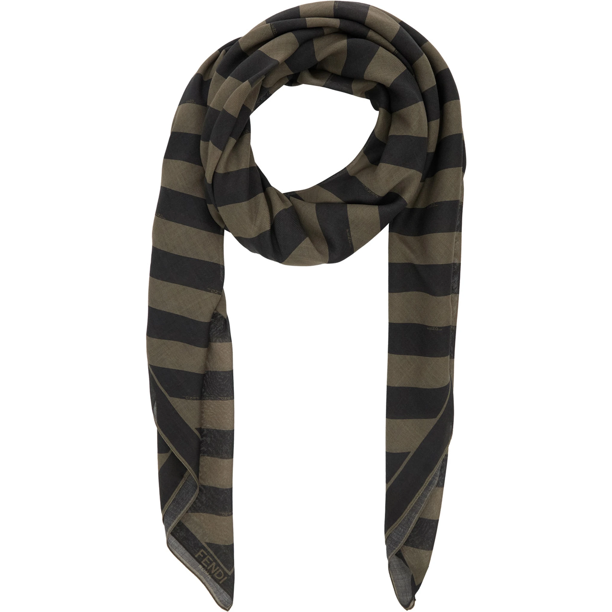 Beige Square Stole with All-Over Striped Motif and Logo Lettering on the Hem in Cotton and Silk Blend Man