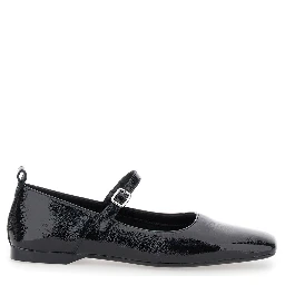 Delia Black Ballerinas with Adjustable Strap in Shiny Leather Woman