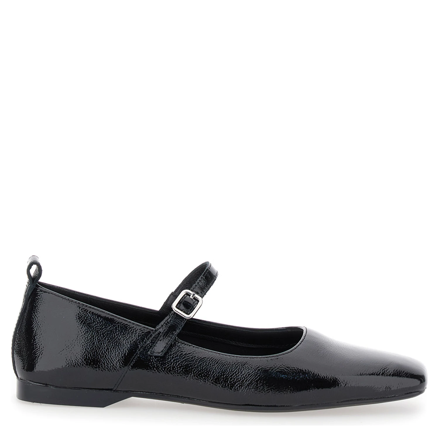 Delia Black Ballerinas with Adjustable Strap in Shiny Leather Woman