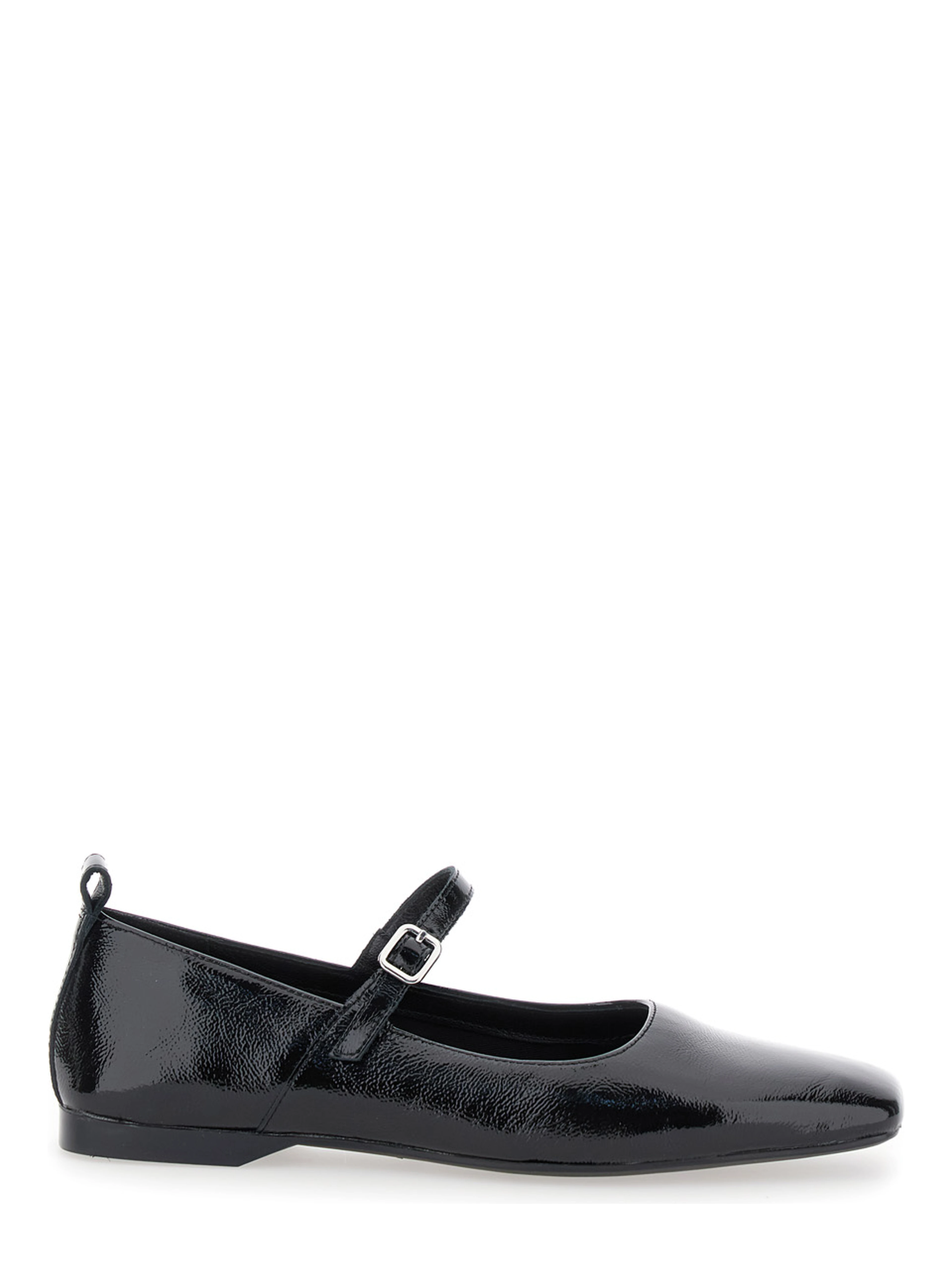 Delia Black Ballerinas with Adjustable Strap in Shiny Leather Woman