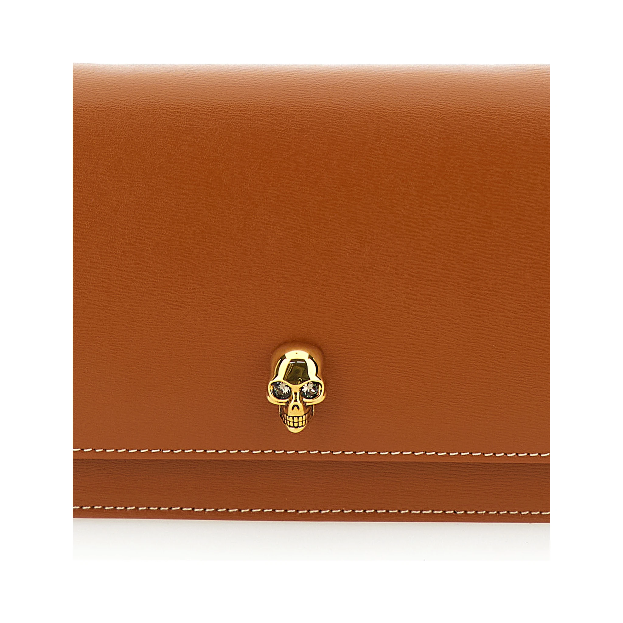 Small Skull Caramel Crossbody Bag with Skull Detail in Leather Woman