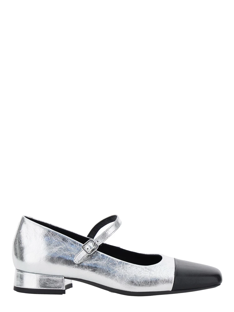 Debby Silver Colored Slingback Pump with Adjustable Strap in Leather Woman