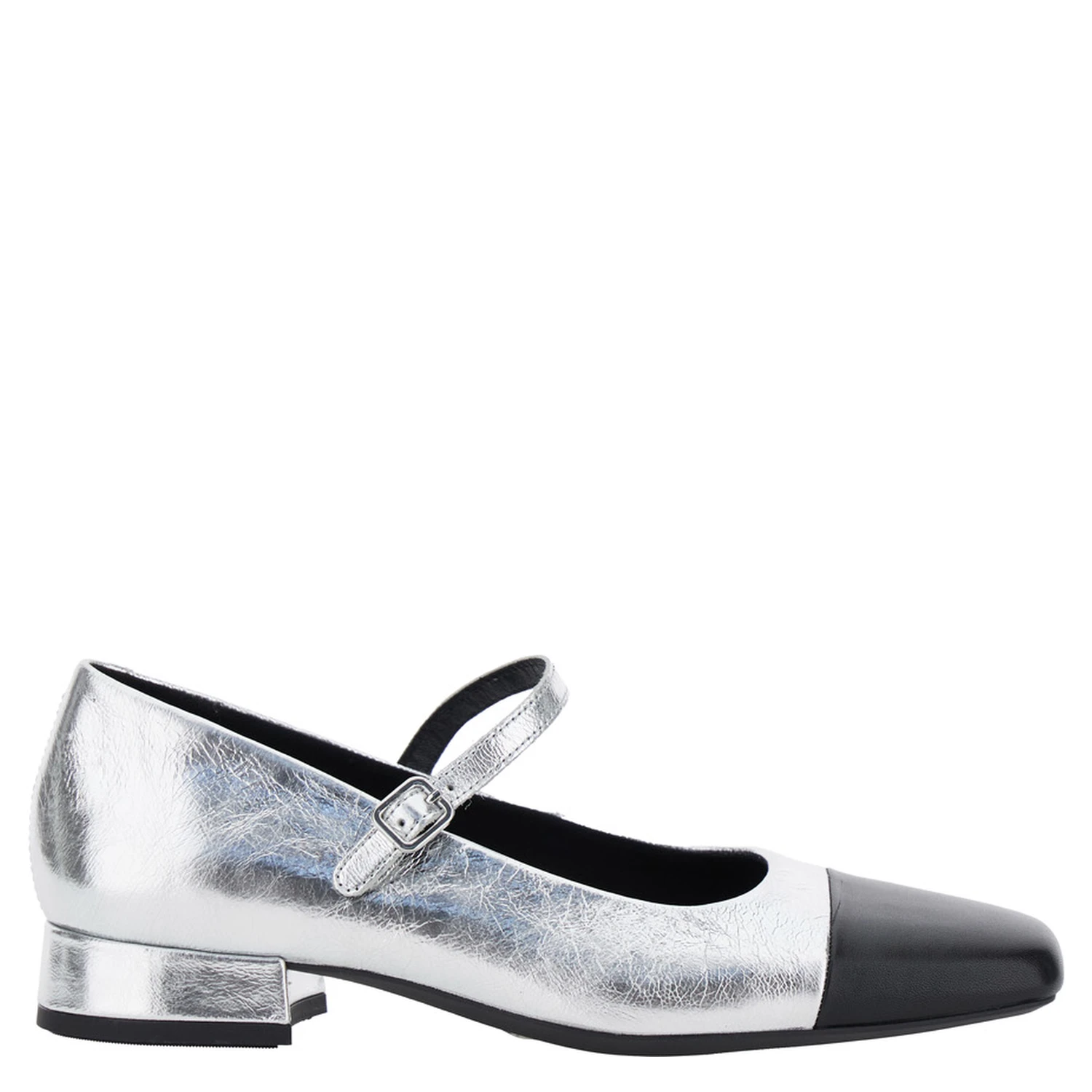 Debby Silver Colored Slingback Pump with Adjustable Strap in Leather Woman