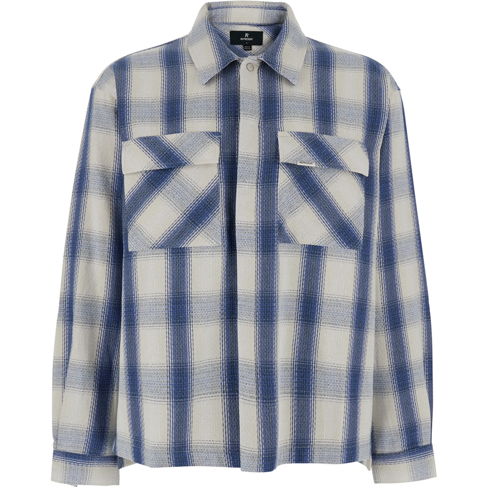 Blue Shirt with Classic Collar and All-Over Check Motif in Cotton Blend Man