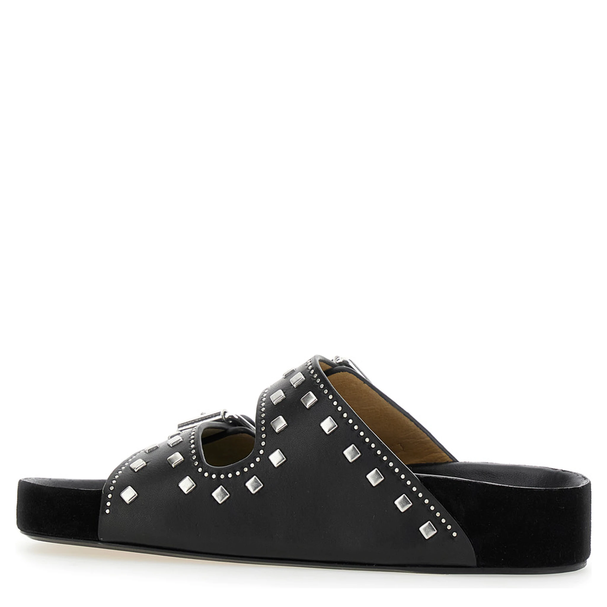 Lennyo Black Sandals with Stud Embellishments and Moulded Footbed in Leather Woman