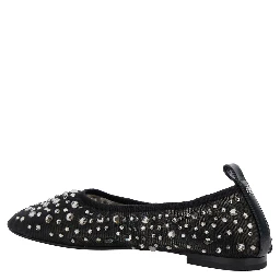 Black Ballet Flats with All-Over Crystals Application in Tech Fabric Woman