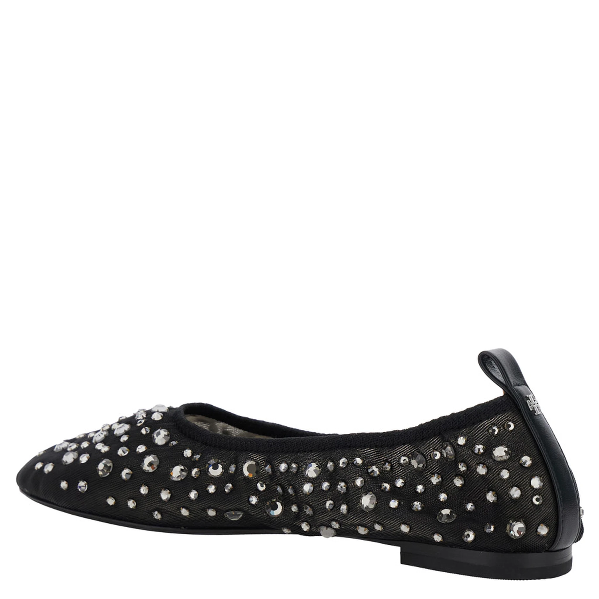 Black Ballet Flats with All-Over Crystals Application in Tech Fabric Woman