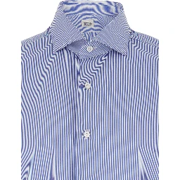 Blue Shirt with Classic Collar and All-Over Striped Motif in Cotton Man