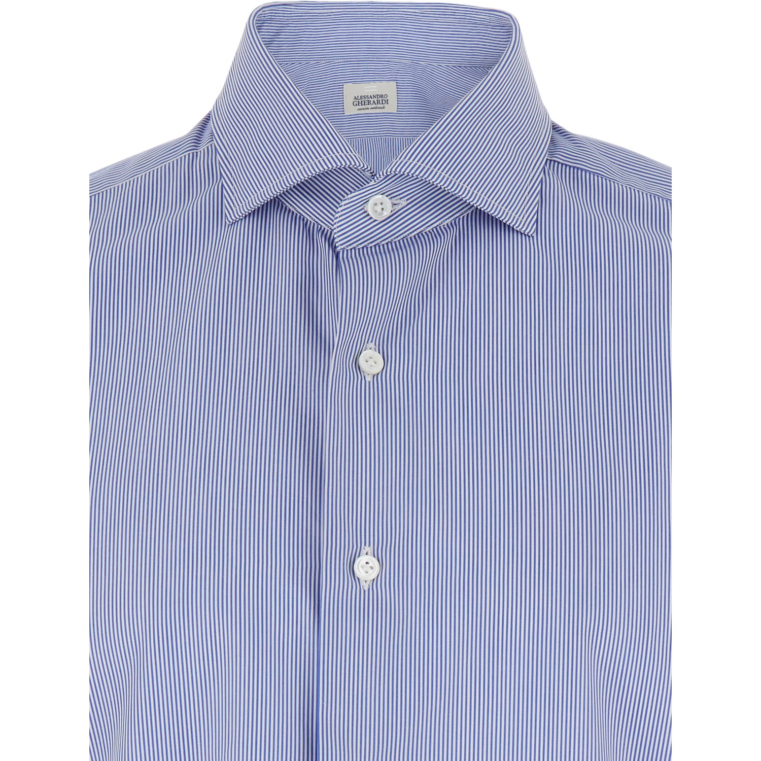 Blue Shirt with Classic Collar and All-Over Striped Motif in Cotton Man