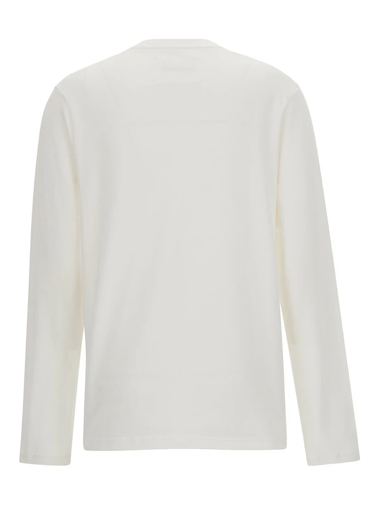 White Long Sleeve T-Shirt with Contrasting Logo Print in Cotton Woman alternative