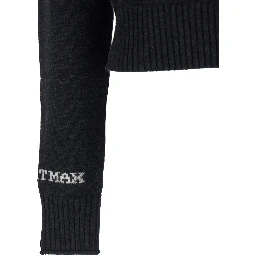 Agadir Black Crewneck Sweater with Logo Lettering on the Sleeve in Wool and Cashmere Woman