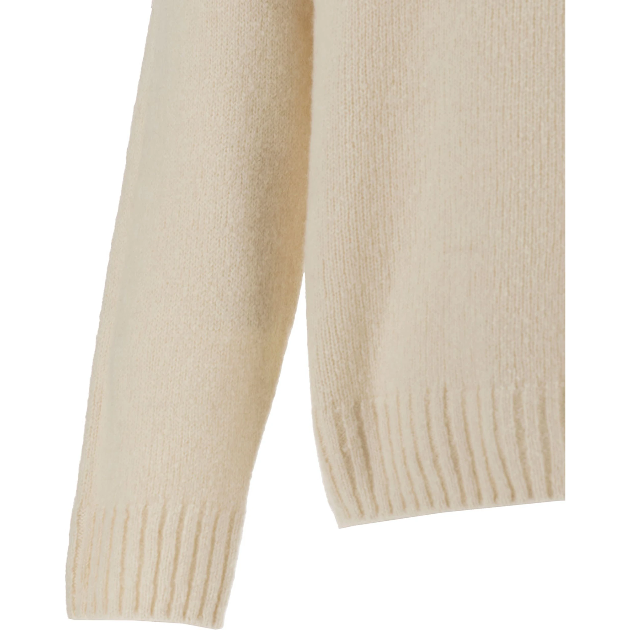 White Crewneck Sweater with Ribbed Trims in Alpaca and Wool Man