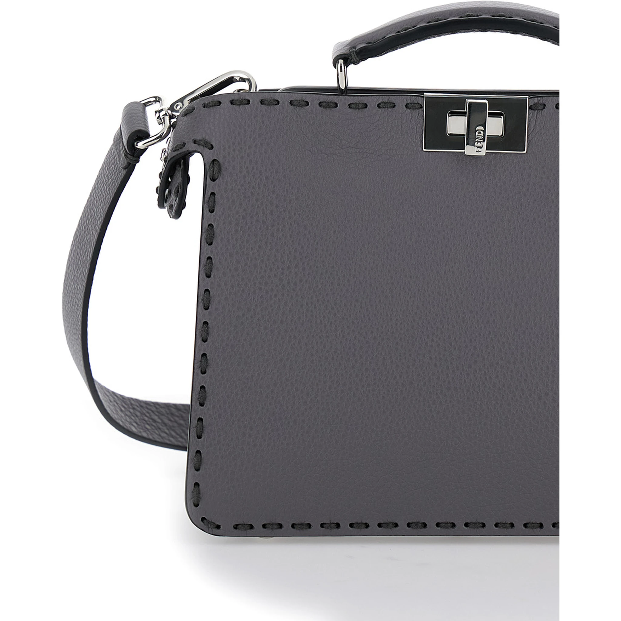 Peekaboo ISeeU Small Grey Handbag with Macro Top-Stitching in Leather Man