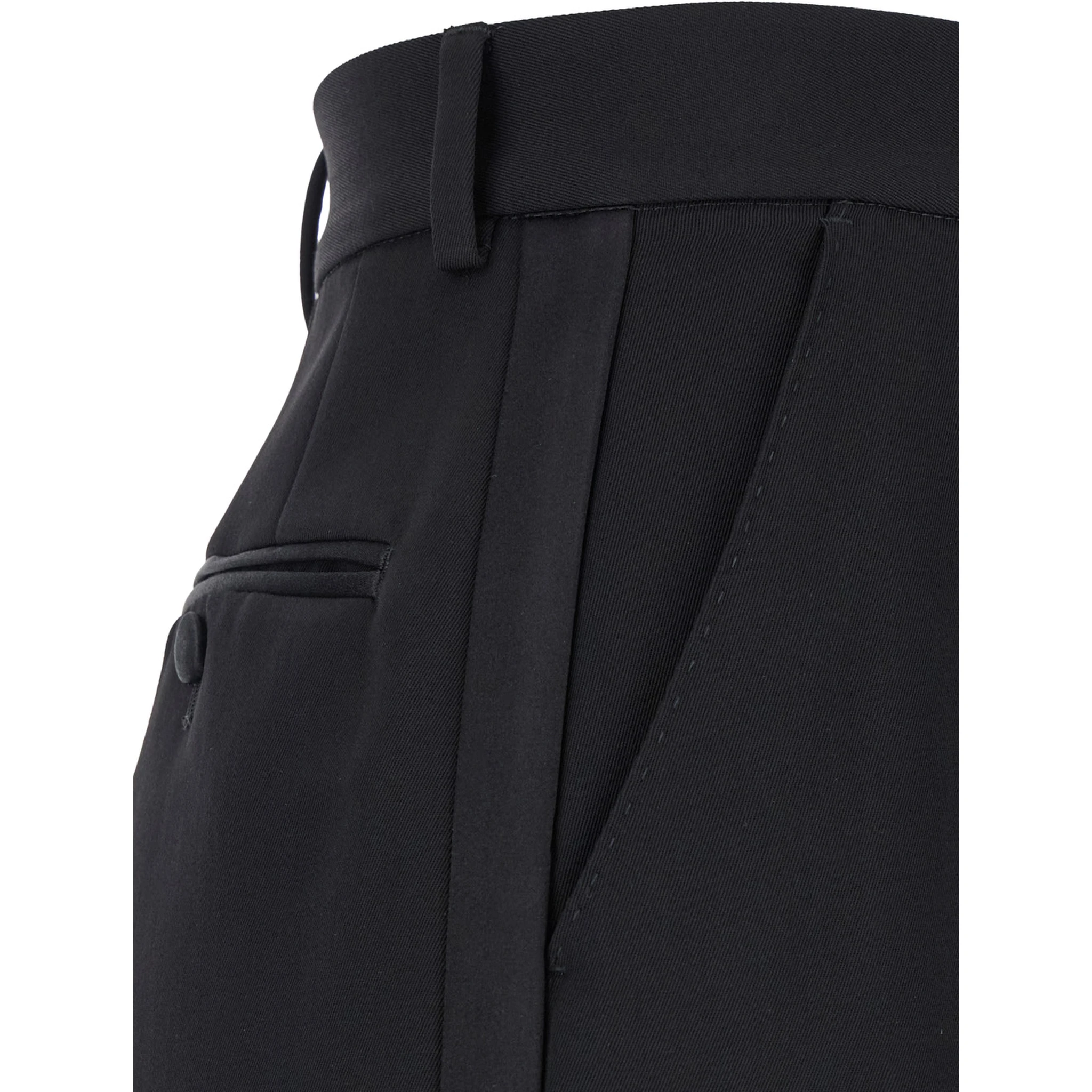 Black Pants with High Waist and Belt Loops in Wool Woman