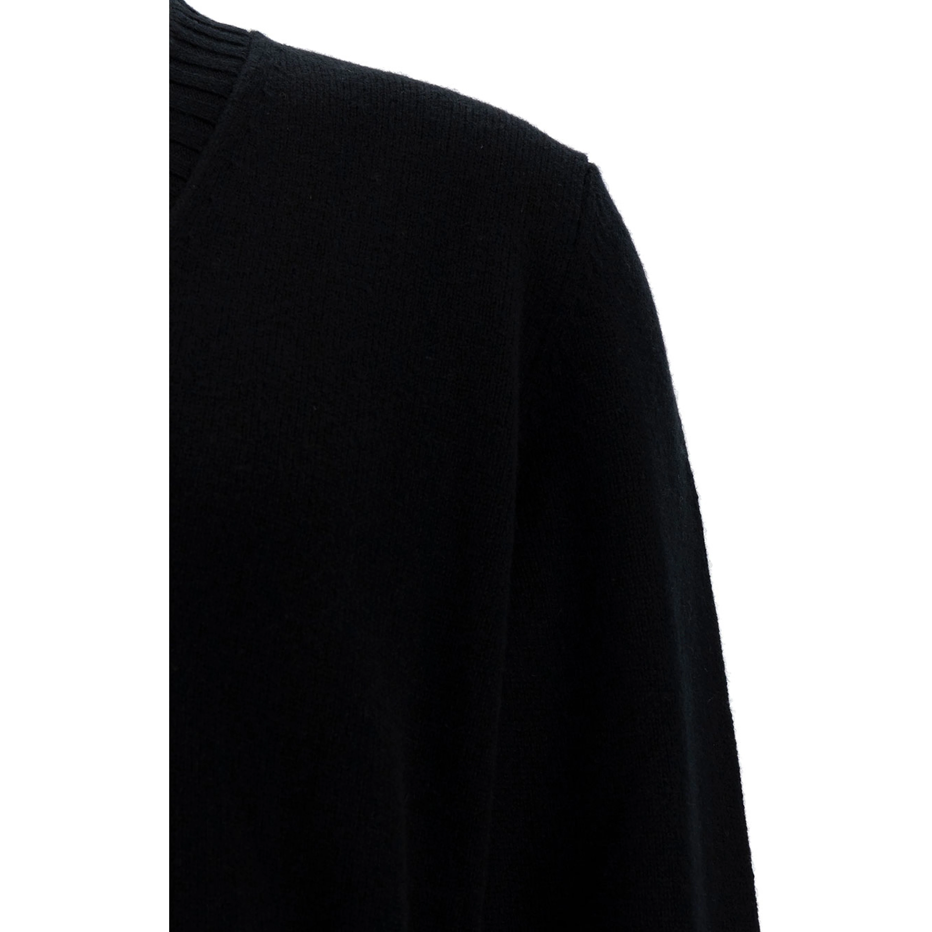 Black Sweater with V Neck and Ribbed Trims in Wool and Cashmere Man
