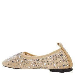 Beige Ballet Flats with All-Over Crystals Application in Tech Fabric Woman