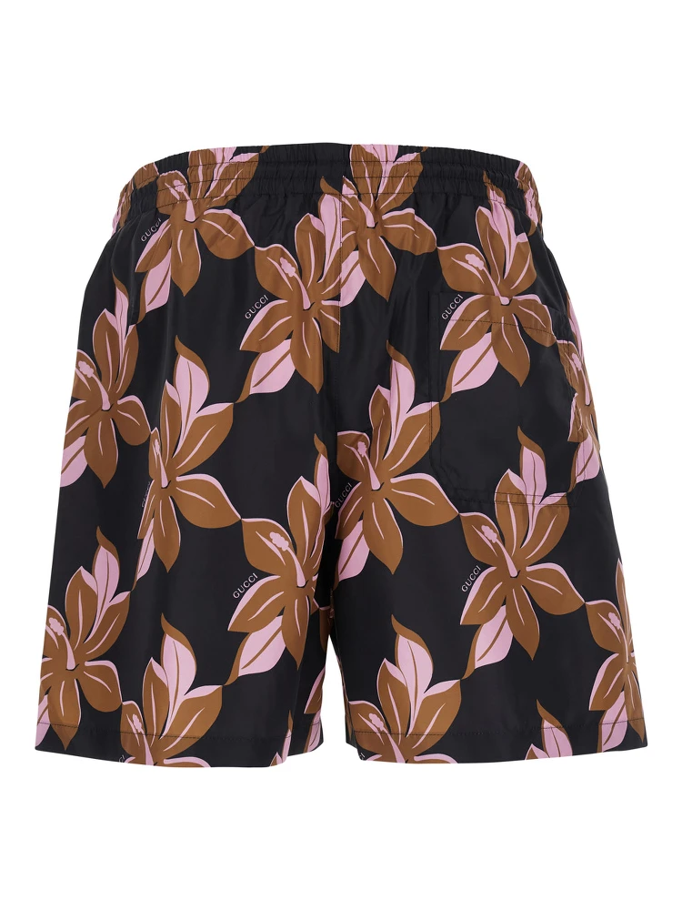 Multicolor Swimsuit with Drawstring and All-Over Floral Print in Tech Fabric Man alternative
