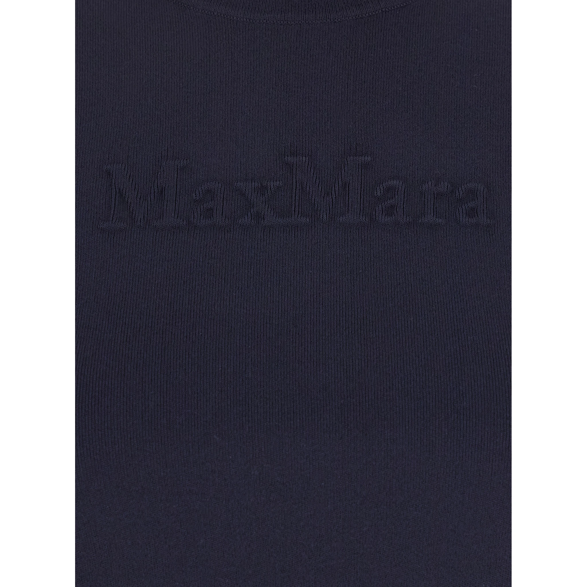 Blue Crewneck T-Shirt with Tonal Logo Lettering on the Front in Viscose Blend Woman