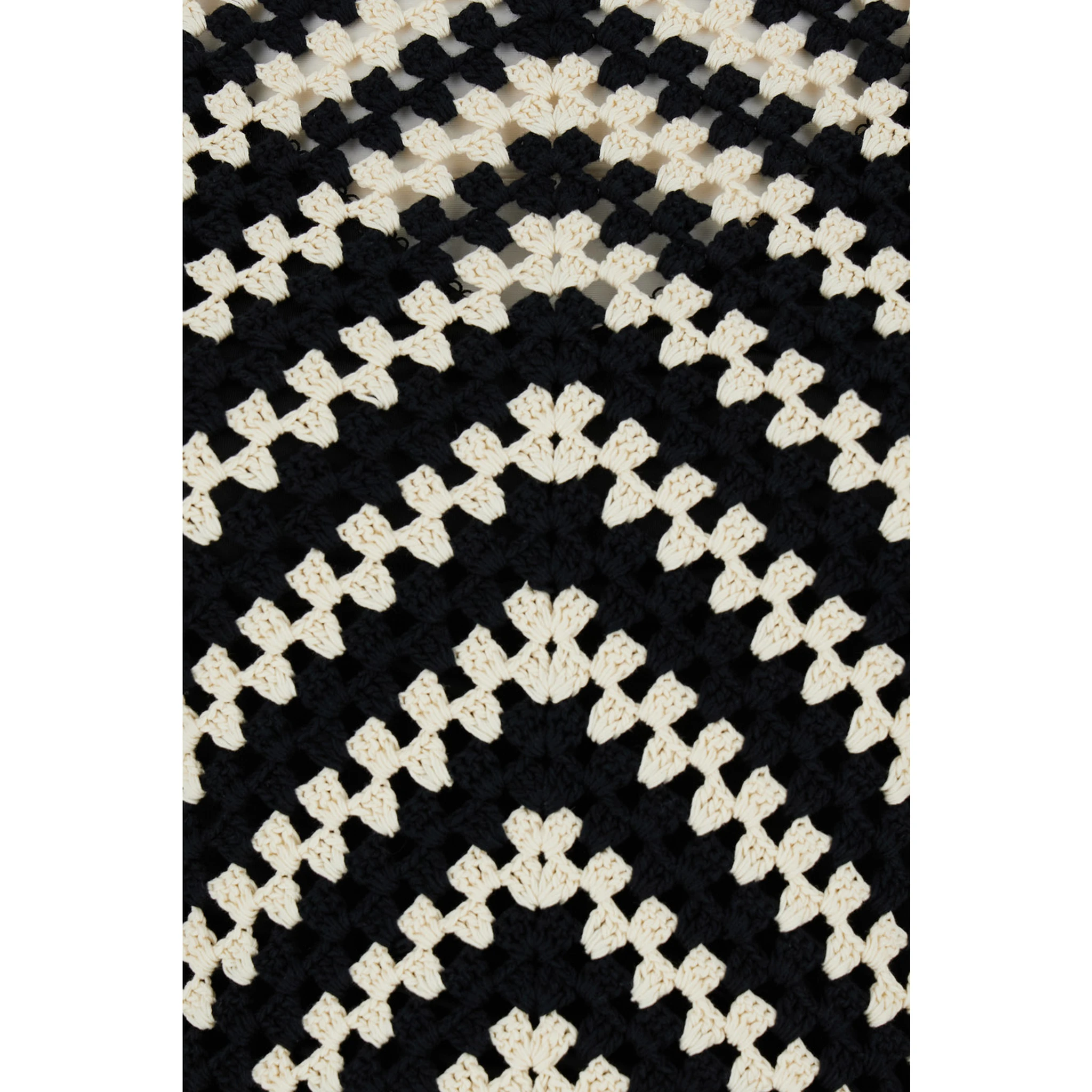 Midi Black and White Dress with Chevron Motif in Crochet Woman
