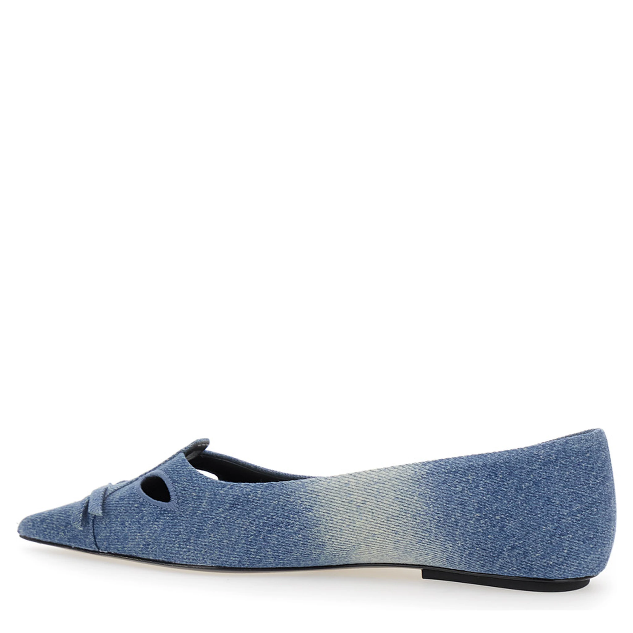 The Kat Blue Ballerinas with Cut-Out Detail and Bow on the Front in Cotton Woman